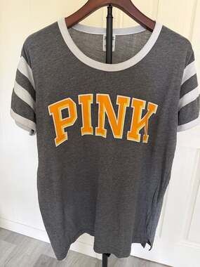 PINK Victoria's Secret Grey Tee with Yellow Logo